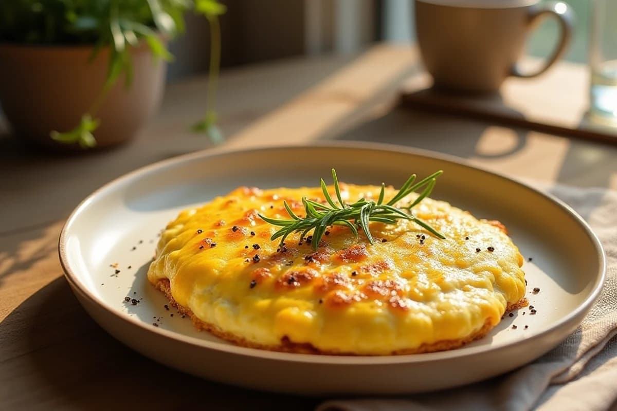 Белковый омлет с сыром и свежей зеленью в мультиварке